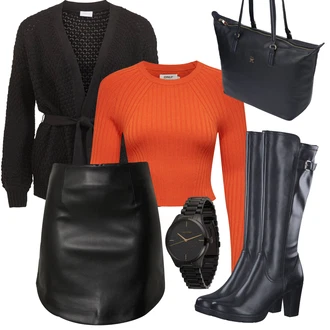 Vysoké Podpatky Outfit s Černá/Hnědá/Bílá Dlouhá Kozačka/Kožená Kozačka nad Koleno/Kozačka po Kolena/Jezdecká Bota/Kozačka Na Podpatku/Kozačka se zipem/Bota se širokým nohavici Tamaris "Cool podzimní outfit"