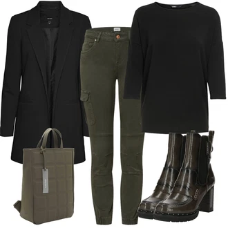 Outfit s Khaki/Tmavě zelená Cargo Kalhoty/Manšestrový legíny/Manšestrové Kalhoty/Jeggings/Skinny Kalhoty/Tregíny/Zimní Kalhoty Only "Cool podzimní outfit"