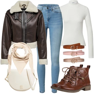Outfit s Černá/Hnědá/Tmavě hnědá/Šedá Motorkářské Bund/Kožené Bund/Neobvyklá bunda/Bunda z Jehněčí Kůže/Krátký Bund/Vintage Bund/Kožená vintage bunda/Krátký Bund/Kožená Bomber Bund/Bunda z Umělé Kůže/Pilotní Bunda Only "Cool podzimní outfit"