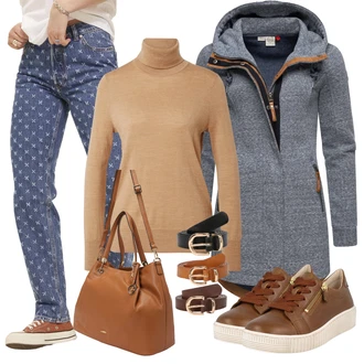 Outfit s Lilové barvy/Světle modrá/Modrá Termální Džíny/Džíny Volného Střihu/Kožená Pánská Bund/Zimní bunda/Dad Džíny/Mom Jean/Sportovní boty/Formální Košile/Navlékací džíny/Vintage džíny jjxx "Cool podzimní outfit"