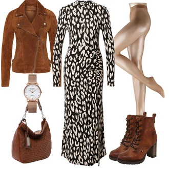 Vysoké Podpatky Outfit s Hnědá/Oranžová Šněrovací Kozačka Šněrovací Kotníková Bota/Vintage Kotníková Bota/Kožená kotníková bota/Vintage šněrovací bota/Vintage kozačka Mustang "Cool podzimní outfit"