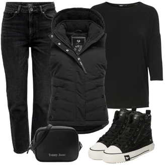 Vintage Outfit s Černá/Šedá/Tmavě šedá Rovná Džína/Boyfriend Džínové kalhoty/High Waist Džínové Kalhoty/Džíny Regular Fit/Slim Fit Džíny/Girlfriend Džíny/Zimní bunda/Kotníková Bota/Mom Jean/Dad Džíny/Zužující se Džíny/Zkrácené Džíny/Dámské Džíny s Délkou 7/8/Džíny s Rozparkem Only "Cool podzimní outfit"Look: Styl, Klasické, Cool, Elegantní, Krásný, Old Money, Skromné, Vintage