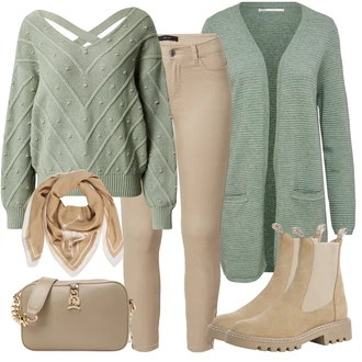 Outfit s Hnědá/Béžová/Khaki Chelsea Boty Tamaris "Cool podzimní outfit"