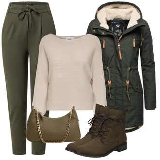 Outfit s Tmavě zelená/Zelená Zimní Parka/Bundeswehr Parka/Zimní Bund/Parka Přechodová Bund/Vosková Bunda Ragwear "Cool podzimní outfit"