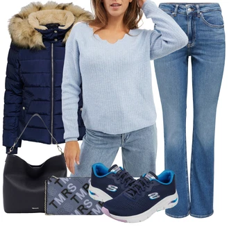 Outfit s Světle modrá/Tmavě modrá/Modrá Teniska Letní Tenisky/Pohodlná Bota/Zdravotní bota/Bota Na Pěší Turistiku Skechers "Cool podzimní outfit"
