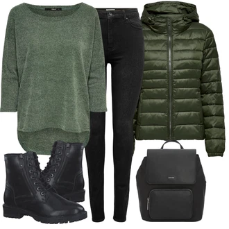 Outfit s Černá Kozačka Šněrovací Kotníková Bota S.Oliver "Cool podzimní outfit"