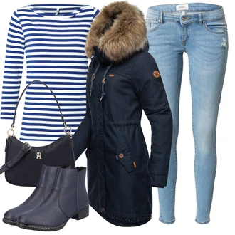 Outfit s Tmavě modrá/Modrá Parka Přechodová Bund/Zimní Parka/Zimní Bund Ragwear "Cool podzimní outfit"