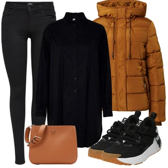 Outfit s Černá Formovaná Legína/Teplé Legíny/Pletený Legín/Kožená bunda/Bavlněné Legíny/Legíny s Rozparkem/Legíny s Podšívkou/Manšestrový legíny/Termo Kalhoty/Neprůhledný Legíny/Zimní legína/Jeggings Only "Cool podzimní outfit"