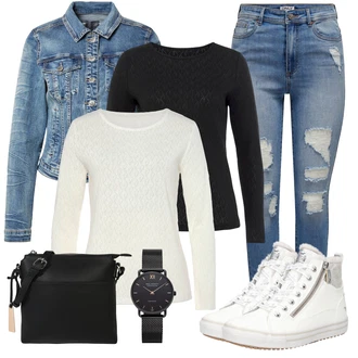 Skládací Outfit s Černá Náramkové hodinky "Cool podzimní outfit"