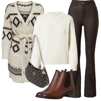 Outfit s Krémová/Žlutá/Bílá/Béžová Kardigan Svetr boucle/Svetr kroj/Svetr s podšívkou/Dlouhé Kardigany/Vintage svetr/Zimní svetr/Vlněný kardigán/Zavinovací svetr Only "Cool podzimní outfit"