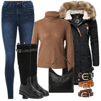 Outfit s Černá Dlouhá Kozačka/Bota se širokým nohavici/Kozačka po Kolena/Jezdecká Bota/Plochá Kozačka nad koleno Tommy Hilfiger "Cool podzimní outfit"