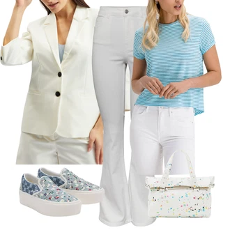 Puntíkatý Outfit s Bílá/Vícebarevný/Stříbrný/Fialová Taška Přes Rameno/Taška Na Svatbu/Plenková taška/Taška/Brašna/Shopper taška/Průhledná taška/Taška Na Rameno/Bagetová taška Desigual "Cool podzimní outfit"