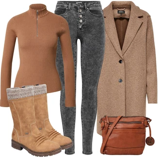 Outfit s Hnědá/Béžová Bota se širokým nohavici/Kotníková Bota s Podšívkou/Zimní kozačka z jehněčí kůže/Vycpaná kozačka/Kozačka se zipem/Kožené pánské obuv/Zimní kotníková bota/Klasická kozačka/Nepromokavá kozačka Rieker "Cool podzimní outfit"