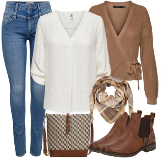 Outfit s Hnědá/Béžová/Khaki/Šedá Kardigan Zavinovací svetr VERO MODA "Cool podzimní outfit"