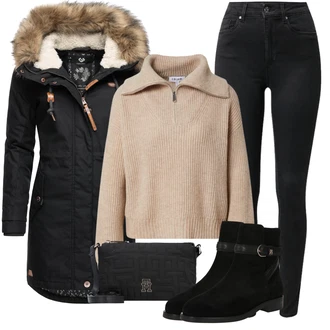 Outfit s Černá Kozačka Kotníková Bota s Podšívkou/Plochá Kotníková Bota Tommy Hilfiger "Cool podzimní outfit"