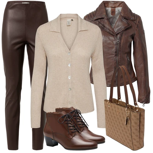 Kombinace Tmavě hnědá/Hnědá/Šedá/Béžová Kalhoty z Umělé Kůže/Kožený legíny/Legíny Kožený Vzhled/Kožená Kalhoty Oui