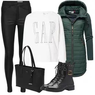 Outfit s Tmavě zelená/Zelená Kabát se Zipem/Softshellový Kabát/Kabát s Úzkým Střihem/Péřový Kabát/Prošívaný kabát/Outdoorový kabát/Zimní Kabát/Kabát s Kapucí/Dlouhý Zimní Kabát/Scuba Kabát Ragwear "Cool podzimní outfit"