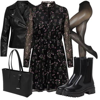 Outfit s Černá/Fialová/Růžová Zimní šaty s dlouhým rukávem/Skater šaty/Halenkové Šaty/Šaty s dlouhým rukávem/Šaty na Podzim/Šaty Niki/Krajkové Šaty Only "Cool podzimní outfit"