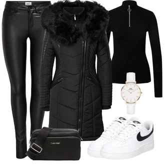 Móda pro plnoštíhlé Teplé Outfit s Černá Zimní Kabát/Kabát s Kožešinovým límcem/Péřový Kabát/Dlouhý Péřový Kabát/Prošívaný kabát Only "Cool podzimní outfit"