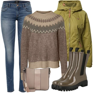 Norský vzor Outfit s Šedá/Hnědá/Fialová/Béžová Norský Svetr/Norský Svetr/Vlněný Svetr VERO MODA "Cool podzimní outfit"