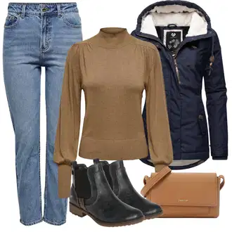 Outfit s Světle modrá/Tmavě modrá Bunda s Kapucí/Lyžařská bunda/Bunda 2v1/Zimní Parka/Parka Přechodová Bund/Vosková Bunda/Podzimní bunda/Zimní Bund/Sněhová Bund/Outdoorové Bundy/Jezdecká bunda/Snowboardová Bund/Tradiční pletená bunda Ragwear "Cool podzimní outfit"