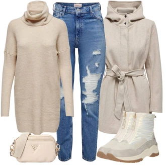 Outfit s Šedá/Bílá/Béžová/Khaki/Hnědá Kožená bunda/Teniska na platformě/Gumová Kotníková Bota/Tenisky s Bočním Zipem/Vodotěsná outdoorová Bota/Nepromokavá Bota/Kožené pánské obuv/Zimní tenisky/Kozačka se zipem Mustang "Cool podzimní outfit"