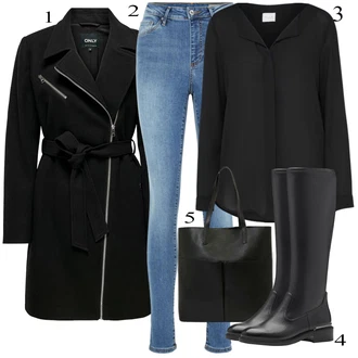 Preproste outfit mit Svetlo modra/Modra Usnjena Jakna/Kavbojke Visokega Pasu/Kavbojke z Razporkom/Push up Kavbojke/Ozke Kavbojke/Kavbojke na Poteg/Usnjene Čevlje/Zimska jakna VERO MODA "Obleka za jesen"Look: Preproste