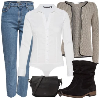 Outfit s Modrá/Světle Modrá Boyfriend Džínové kalhoty/Zkrácené Džíny/Dad Džíny/Girlfriend Džíny/Džíny s Rozparkem/Mom Jean/Formální Košile/Zužující se Džíny/Vintage džíny Only "Cool podzimní outfit"