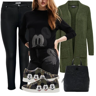 Outfit s Krémová/Tmavě zelená Teniska s dírkovaným vzorem/Letní Tenisky/Teniska teddy/Plátěná Teniska/Nízká Teniska/Úzká Teniska Desigual "Cool podzimní outfit"