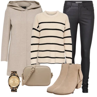 Prošívaný Outfit s Šedá/Hnědá/Béžová/Khaki Scuba Kabát/Pletený Kabát/Kašmírový Kabát/Lehký Kabát/Zimní Kabát Vlněný kabát/Pletený Fleecový Kabát/Vlněný Fleecový Kabát/Lodenový kabát/Kabát s Úzkým Střihem/Kabát s Kapucí Only "Cool podzimní outfit"