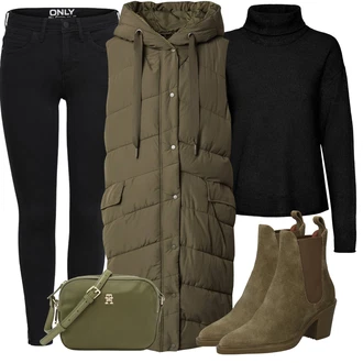 Outfit s Tmavě zelená Dlouhé bundy/Zimní Parka/Bundeswehr Parka/Letní peřová bunda/Puchová Bund/Zimní Bund/Nafukovací Bund/Parka Přechodová Bund Hailys "Cool podzimní outfit"