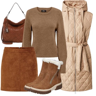 Oblečení se sukní Egirl s Khaki/Hnědá/Béžová/Šedá Basic Svetr/Svetr Carmen/Kašmírový Svetr/Svetr s Kulatým Výstřihem/Jednoduchý Svetr/Vlněný Svetr Only "Cool podzimní outfit"Look: Egirl, Pro Dům, Bezešvé, Vintage