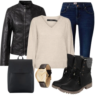 Outfit s Černá Motorkářské Bund/Kožené Bund Bunda z Umělé Kůže/Bunda s Bočním Zipem/Kožená Bomber Bund/Kožené Bund/Motorkářská bunda/Kožená vintage bunda JdY "Cool podzimní outfit"