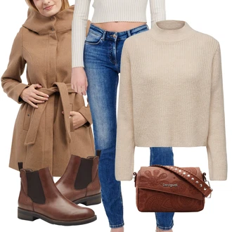 Outfity na podzim Trendový s Modrá/Tmavě modrá/Růžová/Bílá/Hnědá Only "Cool podzimní outfit"Look: Premium, Egirl, Elegantní, Bezešvé, Pohodlný, Měkká dívka, Trendový, Kovbojka, Sexy, Ležérní, Disko, Cool, Western
