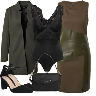 Outfit s Tmavě zelená Šaty Bez Rukávů/Kožené šaty/Pouzdrové Šaty/Pouzdrová Šat/Vinylové Šaty/Šaty s Předním Zipem/Šaty S Rovným Střihem Only "Cool podzimní outfit"