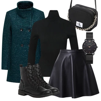 Outfit s Zelená/Tyrkysový/Tmavě Zelená Kabát z Kabanosu/Tweedový Kabát/Kabát Bouclé/Lodenový Kabát Only "Cool podzimní outfit"