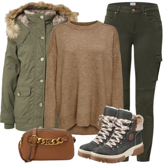Outfit s Khaki/Tmav? zelená Cargo Kalhoty/Man?estrový legíny/Man?estrové Kalhoty/Jeggings/Skinny Kalhoty/Tregíny/Zimní Kalhoty Only "Cool podzimní outfit"