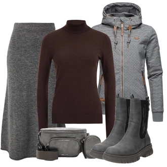 Outfit s Šedá/Světle šedá/Tmavě šedá Trekingová bunda/Bunda s Kapucí/Hybridní bunda/Outdoorové Bundy/Funkční Bunda/Lyžařská bunda/Bunda 2v1/Snowboardová Bund/Skialpinistická bunda/Bunda s Bočním Zipem/Prošívaná Bunda/Izolační bunda/Termo Bund Ragwear "Cool podzimní outfit"