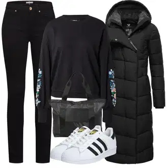 Prošívaný Dlouhé Outfit s Černá Zimní Kabát/Dlouhý Zimní Kabát/Dlouhý Péřový Kabát/Péřový Kabát Ragwear "Cool podzimní outfit"