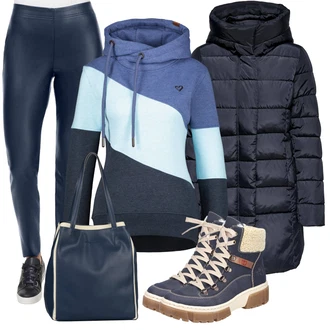 Outfit s Modrá/Šedá/Tmavě modrá/Fialová Svetr S Kapucí Pletená mikina s kapucí/Sportovní mikina/Sportovní mikina/Mikina s polovičním zipem Alife and Kickin "Cool podzimní outfit"