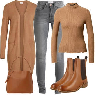 Outfit s Šedá/Tmavě šedá/Světle šedá Kožená bunda/Kotníková Bota/Džín s Nízkým Pasem/Zkrácené Džíny/Push up Džín/Džíny s Rozparkem/Džíny s Nízkým Sedem/Kožené Boty/Slim Fit Džíny/Džíny Regular Fit/Zimní bunda Ichi "Cool podzimní outfit Trendový podzimní outfit"