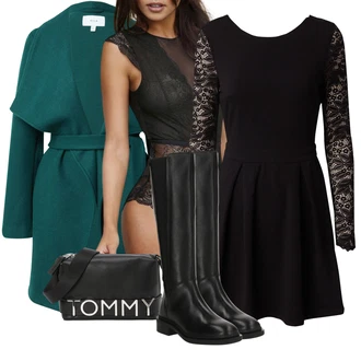 Outfit s Černá/Bílá Skater šaty/Krajkové Šaty/Pouzdrové Šaty S Dlouhým Rukávem/Šaty Do Áčka/Šaty na Podzim/Zimní šaty s dlouhým rukávem About You "Cool podzimní outfit"