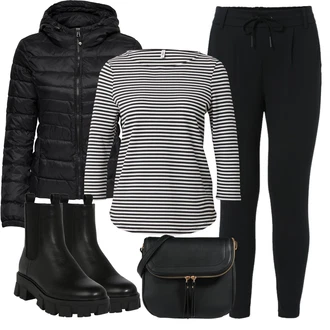 Outfit s Černá Pletený Legín/Bavlněné Legíny/Teplé Legíny/Legíny s Podšívkou/Termo Kalhoty/Tréninková Kalhoty/Kožená bunda/Tregíny Only "Cool podzimní outfit"