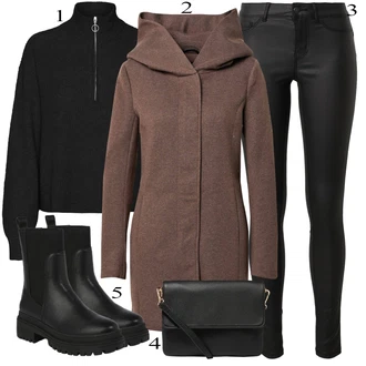 Jesenske Outfiti mit Črna/Bela Usnjena Hlača/Pajkice Leginge v Videzu Usnja/Usnjena pajkica/Treggings/Skinny Hlače/Hlače iz Imitacije Usnja Pieces "Popoln za jesen"