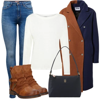 Outfit s Červená/Hnědá/Oranžová/Béžová Kozačka Kožená kotníková bota/Vintage Kotníková Bota/Kotníková Bota s Podšívkou/Plochá Kotníková Bota/Motorkářská bota/Bojová Bota Rieker "Cool podzimní outfit"