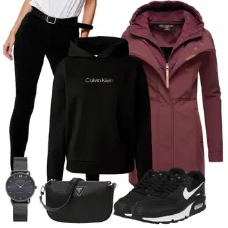Outfit s Červená/Tmavě červená/Vínová/Fialová/Růžová Scuba Kabát/Softshellový Kabát/Kabát se Zipem Ragwear "Cool podzimní outfit"