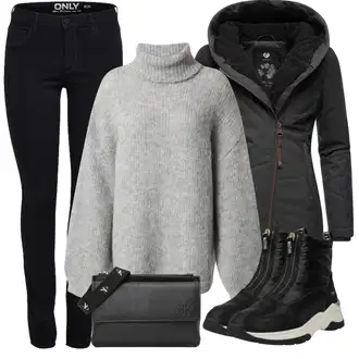 Outfit s Černá/Tmavě šedá/Šedá Zimní Bund/Outdoorové Bundy/Bunda 2v1/Merino bunda/Bunda s Kapucí/Podzimní bunda/Bunda s Bočním Zipem Ragwear "Cool podzimní outfit"