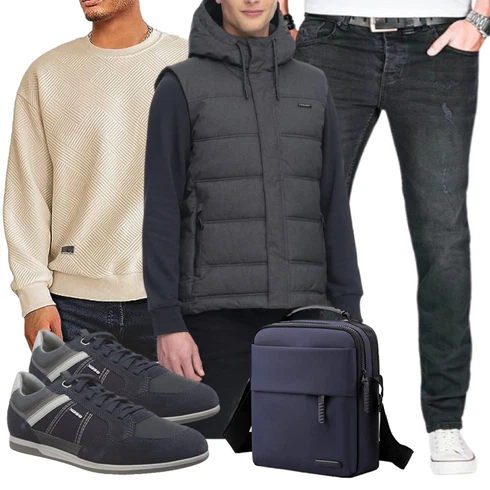 Schwarz/Grau/DunkelGrau/HellGrau OutdoorWeste/IsolationsWeste/DaunenWeste/Puffer Weste Ragwear kombinieren