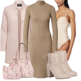 Vysoké Podpatky Outfit s Béžová/Hnědá Kotníková Bota Na Podpatku/Zimní kotníková bota/Kotníková Bota s Podšívkou/Letní kotníková kozačka/Šněrovací Kotníková Bota About You "Elegantní podzimní outfit"