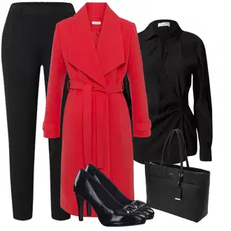 Outfit s Červená/Tmavě červená/Růžová Frock Kabát/Kabát s Pláštěm/Kašmírový Kabát/Blazerový Kabát/Softshellový Kabát/Kabát se Zipem/Cape/Dlouhý kabát/Scuba Kabát Lascana "Outfit na podzim"